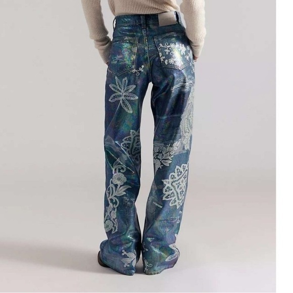 Free People We The Free Tinsley Printed High Rise Illusion Jeans Straight 28 NWT - Picture 2 of 6